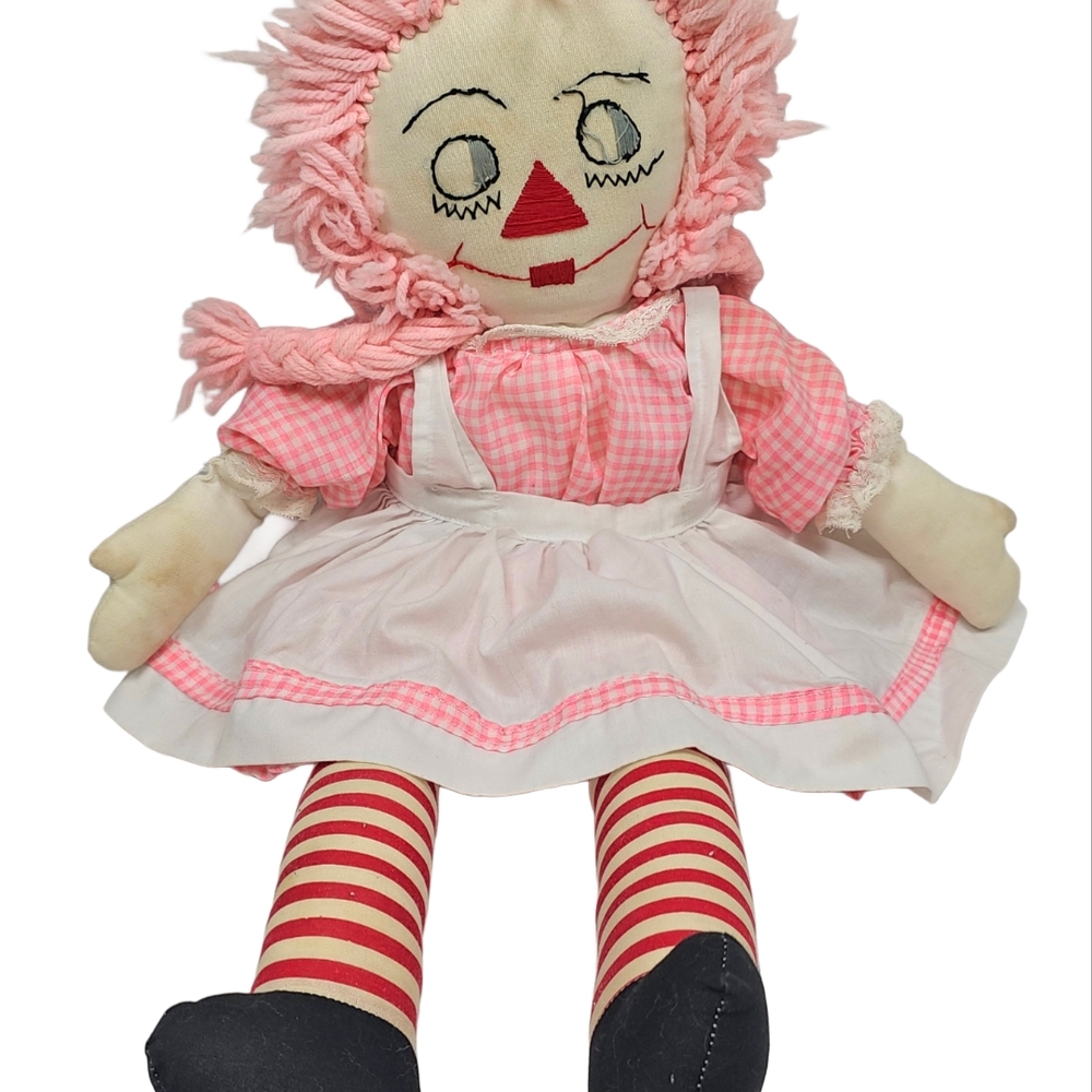 Unique OOAK Large 24" Raggedy Ann Doll w/Pink Pigtail Braid Hair & Gingham Dress - Picture 4 of 16